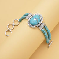 Blue Howlite and Light Blue Austrian Crystal Two Row Beaded Bracelet in Silvertone (7-8.5In) 53.00 ctw