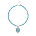 Blue Howlite and Light Blue Austrian Crystal Beaded Necklace 18.5-22.5 Inches in Silvertone 200.00 ctw - Sticky add to cart bar