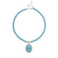 Blue Howlite and Light Blue Austrian Crystal Beaded Necklace 18.5-22.5 Inches in Silvertone 200.00 ctw