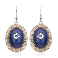 Lapis Lazuli and Blue Austrian Crystal Drop Earrings in Goldtone and Stainless Steel 46.00 ctw