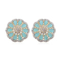 Simulated Blue Cat's Eye and Austrian Crystal Floral Stud Earrings in Goldtone 5.00 ctw - Sticky add to cart bar