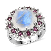 Kuisa Rainbow Moonstone and Multi Gemstone Cocktail Ring in Platinum Over Sterling Silver 10.65 ctw