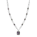 Northern Lights Mystic Topaz and White Zircon Paper Clip Station Necklace 18 Inches in Platinum Over Sterling Silver 12.10 ctw - Sticky add to cart bar