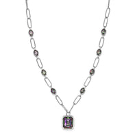Northern Lights Mystic Topaz and White Zircon Paper Clip Station Necklace 18 Inches in Platinum Over Sterling Silver 12.10 ctw
