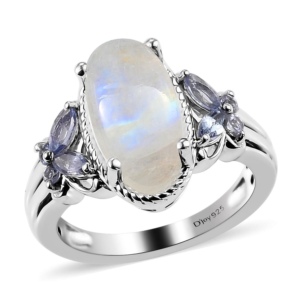 Kuisa Rainbow Moonstone and Tanzanite Ring in Platinum Over Sterling Silver 4.90 ctw (1)