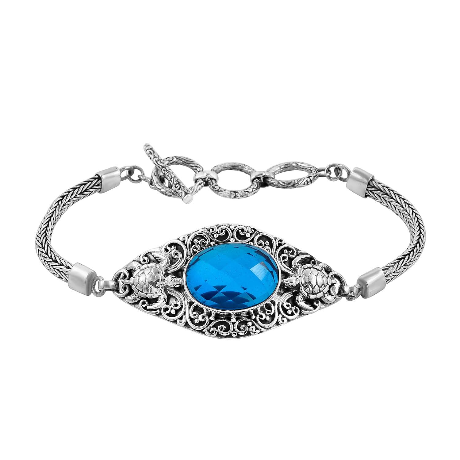 Bali Legacy Caribbean Quartz (Triplet) Toggle Clasp Bracelet in Sterling Silver (7.50 In) 11.70 ctw