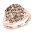 Natural Champagne Diamond Cluster Ring in Rhodium and Vermeil Rose Gold Over Sterling Silver 2.00 ctw - Sticky add to cart bar