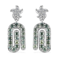 Narsipatnam Alexandrite and White Zircon Paper Clip Dangling Earrings in Platinum Over Sterling Silver 1.10 ctw
