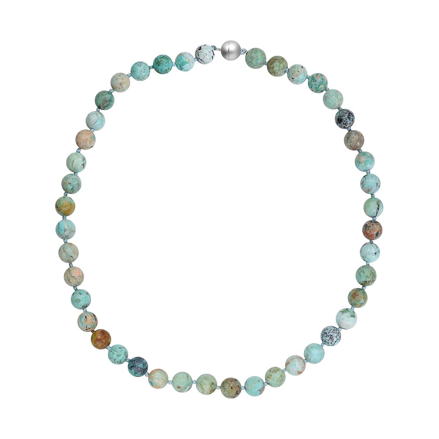 Peru Turquoise Beaded Necklace 20 Inches in Rhodium Over Sterling Silver 260.00 ctw