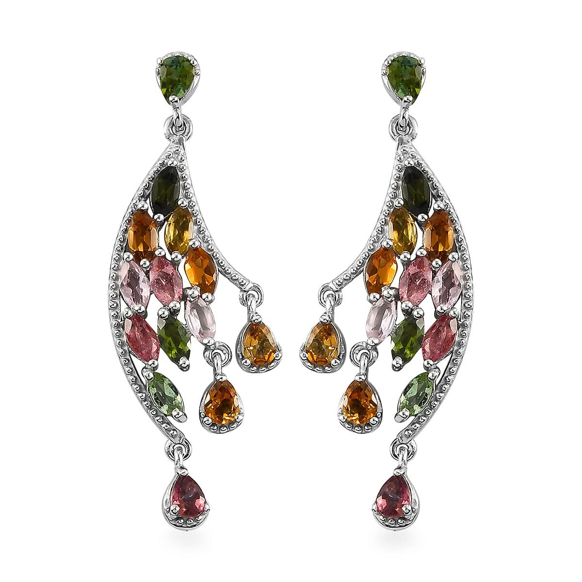 Multi-Tourmaline Wings Earrings in Platinum Over Sterling Silver 3.75 ctw
