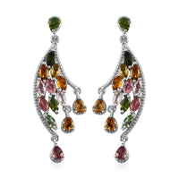 Multi-Tourmaline Wings Earrings in Platinum Over Sterling Silver 3.75 ctw