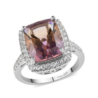 Premium Anahi Ametrine and Natural White Zircon Halo Ring in Platinum Over Sterling Silver 6.15 ctw