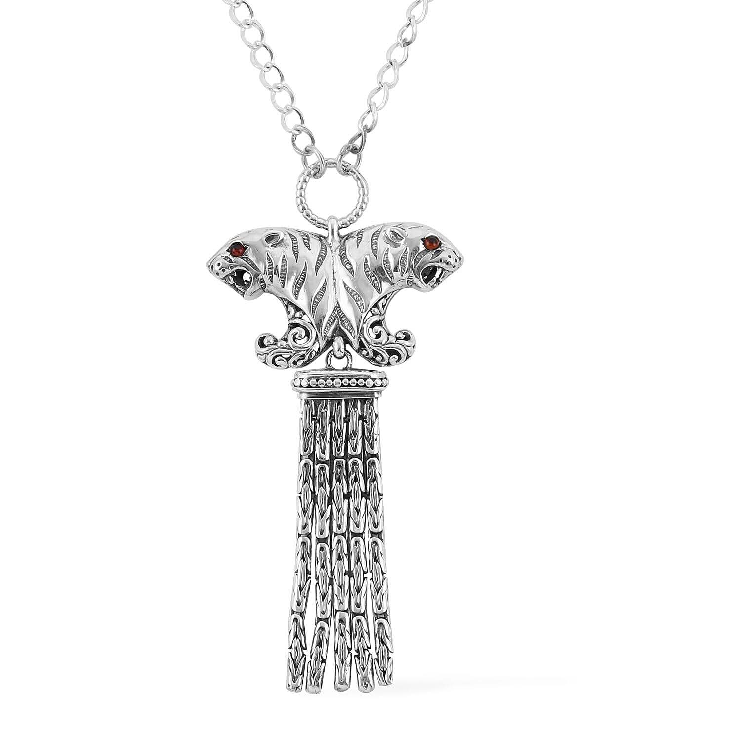 BALI LEGACY Mozambique Garnet Tiger Necklace 20 Inches in Sterling Silver 17 Grams 1.10 ctw