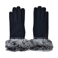 Navy cashmere gloves with faux fur with Touch screen function (9.05"x3.54")