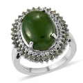 Nephrite Jade, Multi Gemstone Double Halo Ring in Platinum Over Sterling Silver (Size 10.0) 7.40 ctw - Sticky add to cart bar