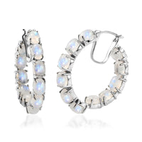 Kuisa Rainbow Moonstone Inside Out Hoop Earrings in Platinum Over Sterling Silver 23.35 ctw