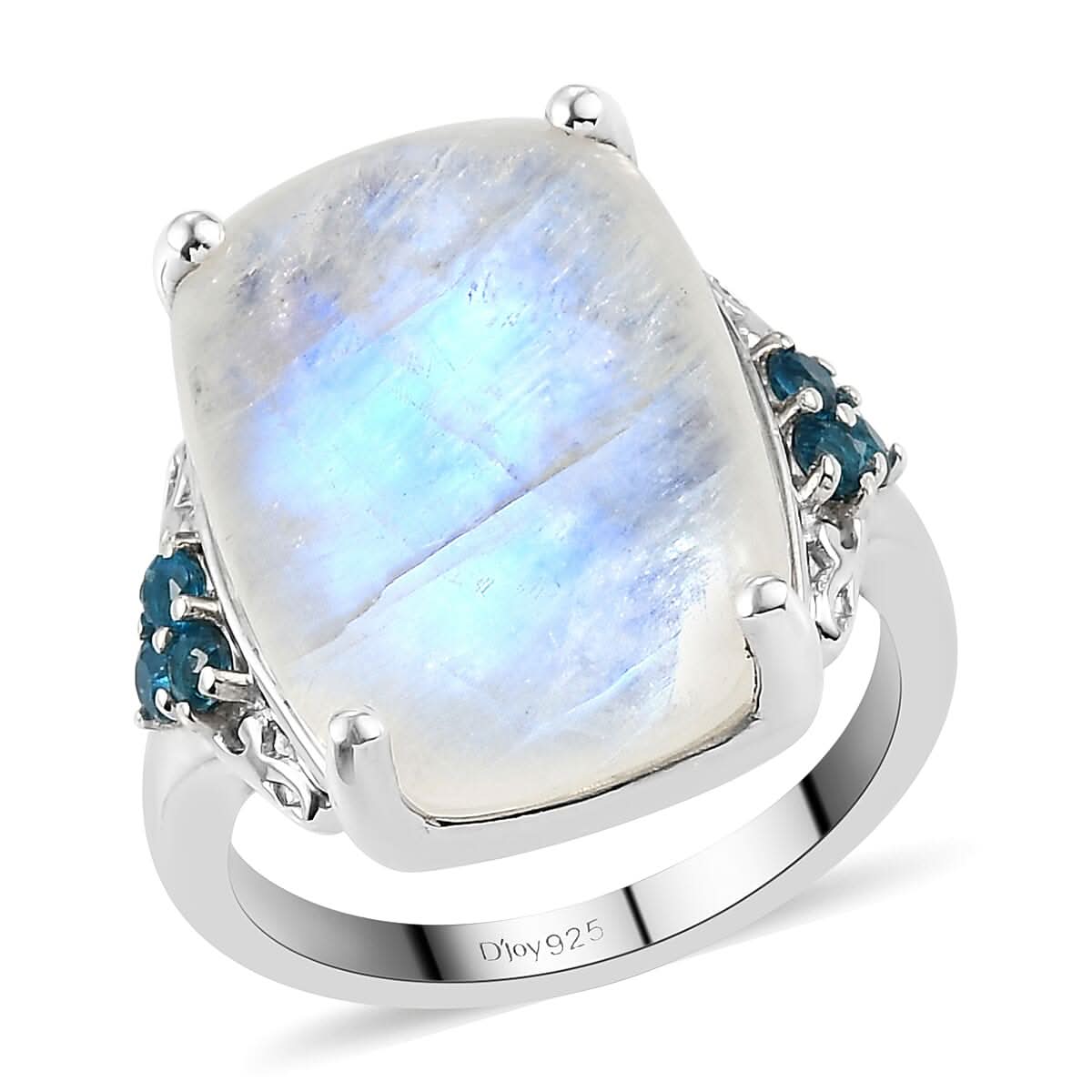 Kuisa Rainbow Moonstone and Malgache Neon Apatite Ring in Platinum Over Sterling Silver 14.65 ctw (1)