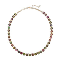 Multi Color Austrian Crystal Tennis Necklace 20-22 Inches in Goldtone