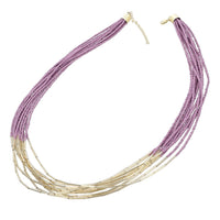 Ivory Multi Layered Glass Seed Beaded Necklace 31 Inches in Goldtone