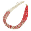 Coral and Ivory Knotted Glass Seed Beaded Necklace 26 Inches in Goldtone - Sticky add to cart bar