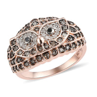 GP Italian Garden Collection Multi Diamond Owl Ring in Vermeil Rose Gold Over Sterling Silver (Size 7.0) 0.50 ctw