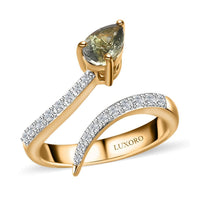 LUXORO 10K Yellow Gold Premium Green Tanzanite and Natural White Zircon Bypass Snake Ring (Size 6.0) 2.15 Grams 1.00 ctw