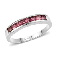 Ouro Fino Rubellite 7 Stone Band Ring in Platinum Over Sterling Silver (Size 10.0) 0.75 ctw