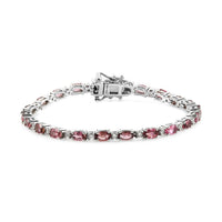 Ouro Fino Rubellite and Natural White Zircon Tennis Bracelet in Platinum Over Sterling Silver (6.50 In) 7.75 Grams 5.65 ctw
