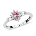 Ouro Fino Rubellite, Natural White Zircon Halo Ring in Platinum Over Sterling Silver (Size 10.0) 0.75 ctw - Sticky add to cart bar