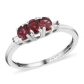 Ouro Fino Rubellite and Diamond Accent Trilogy Ring in Platinum Over Sterling Silver (Size 6.0) 0.50 ctw - Sticky add to cart bar