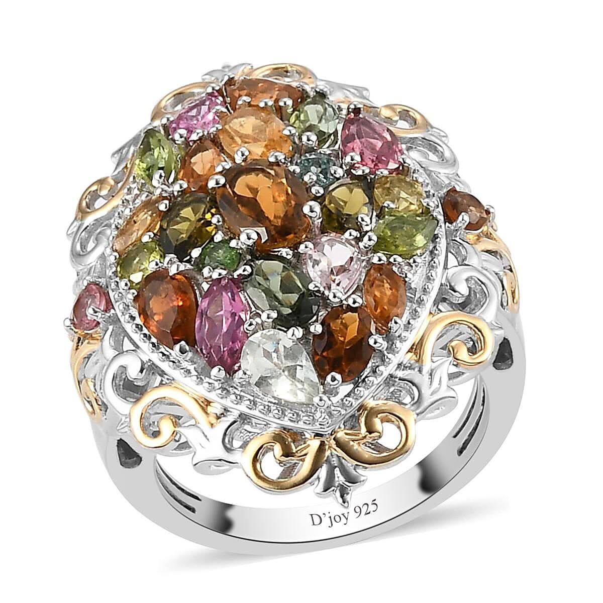 Multi-Tourmaline and Natural White Zircon Cocktail Ring in Vermeil Yellow Gold and Platinum Over Sterling Silver (Size 7.0) 3.75 ctw (1)