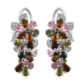 Multi-Tourmaline and Natural White Zircon Cluster Earrings in Platinum Over Sterling Silver 5.70 ctw - Sticky add to cart bar