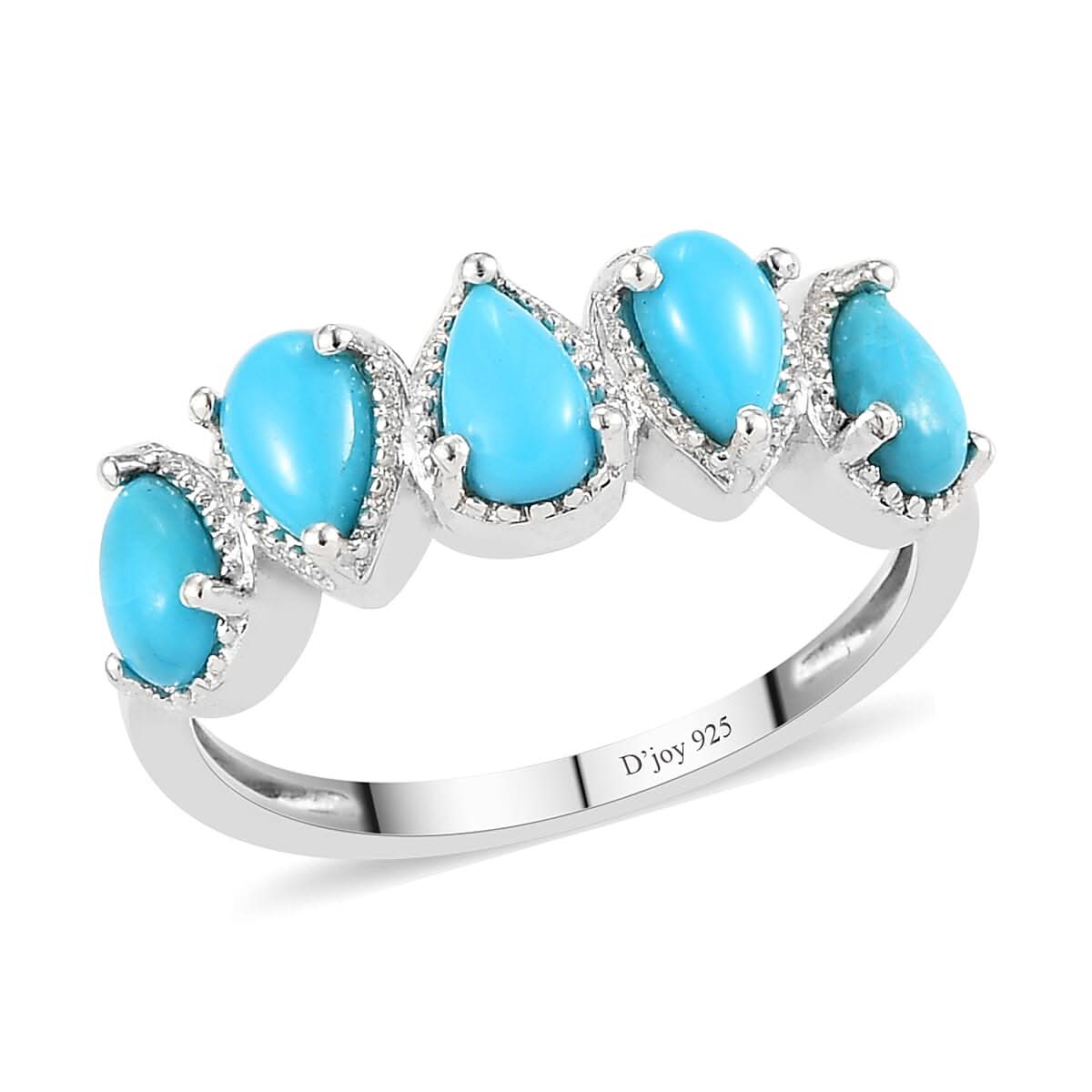 AMERICAN Natural Sleeping Beauty Turquoise 5 Stone Ring in Sterling Silver (Size 10.0) 0.85 ctw