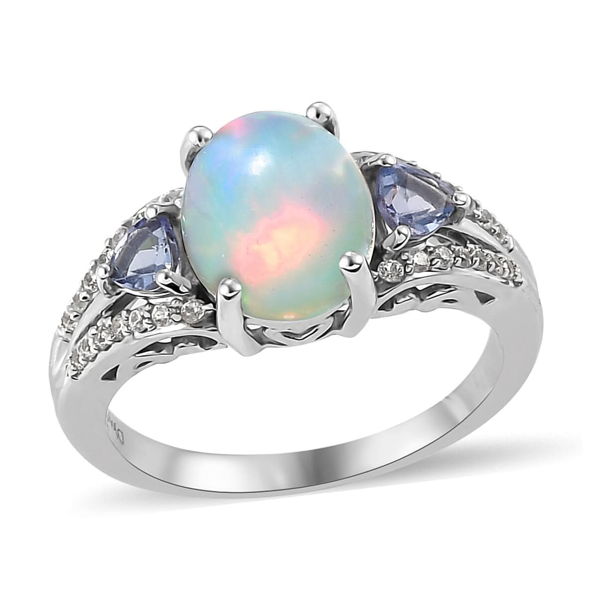 Ethiopian Welo Opal and Multi Gemstone Ring in Platinum Over Sterling Silver 2.15 ctw