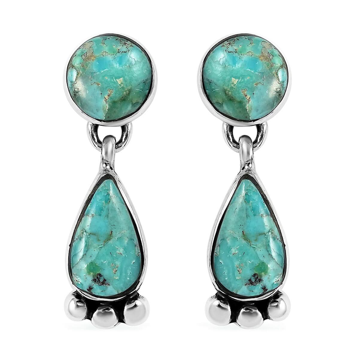 SANTA FE Style Kingman Turquoise Dangle Earrings in Sterling Silver 6.50 ctw