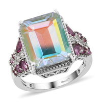 Mercury Mystic Topaz and Multi Gemstone Ring in Platinum Over Sterling Silver 9.65 ctw