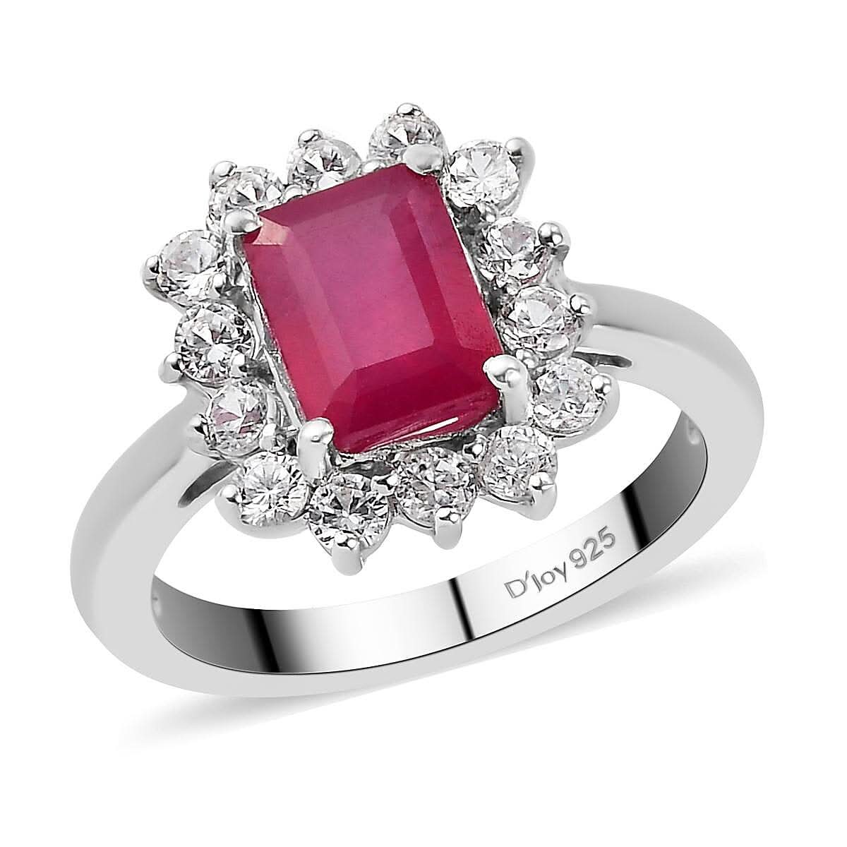 Niassa Ruby and Natural White Zircon Halo Ring in Platinum Over Sterling Silver (Size 9.0) 3.35 ctw