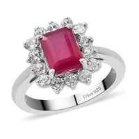 Niassa Ruby and Natural White Zircon Halo Ring in Platinum Over Sterling Silver (Size 9.0) 3.35 ctw