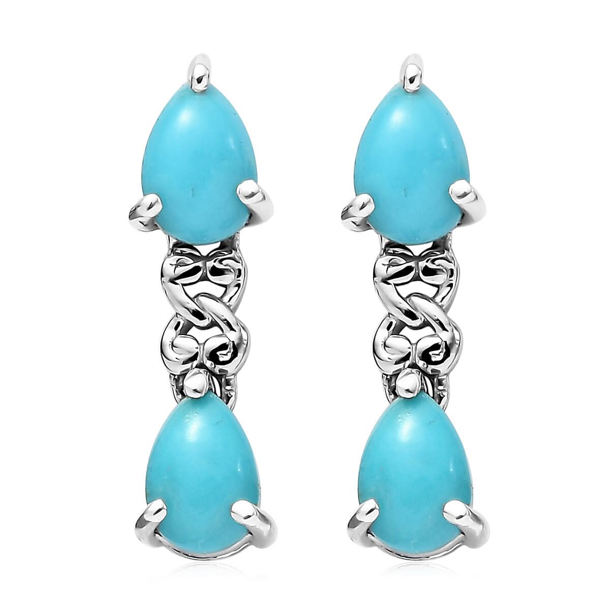 Sleeping Beauty Turquoise Drop Earrings in Platinum Over Sterling Silver 1.75 ctw