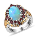 Ethiopian Opal ,  Anthill Garnet  Ring in Platinum Overlay Sterling Silver 3.09 ctw ,  Silver Wt. - Sticky add to cart bar