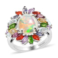 Premium Ethiopian Welo Opal and Multi Gemstone Floral Ring in Platinum Over Sterling Silver (Size 10.0) 3.40 ctw - Sticky add to cart bar