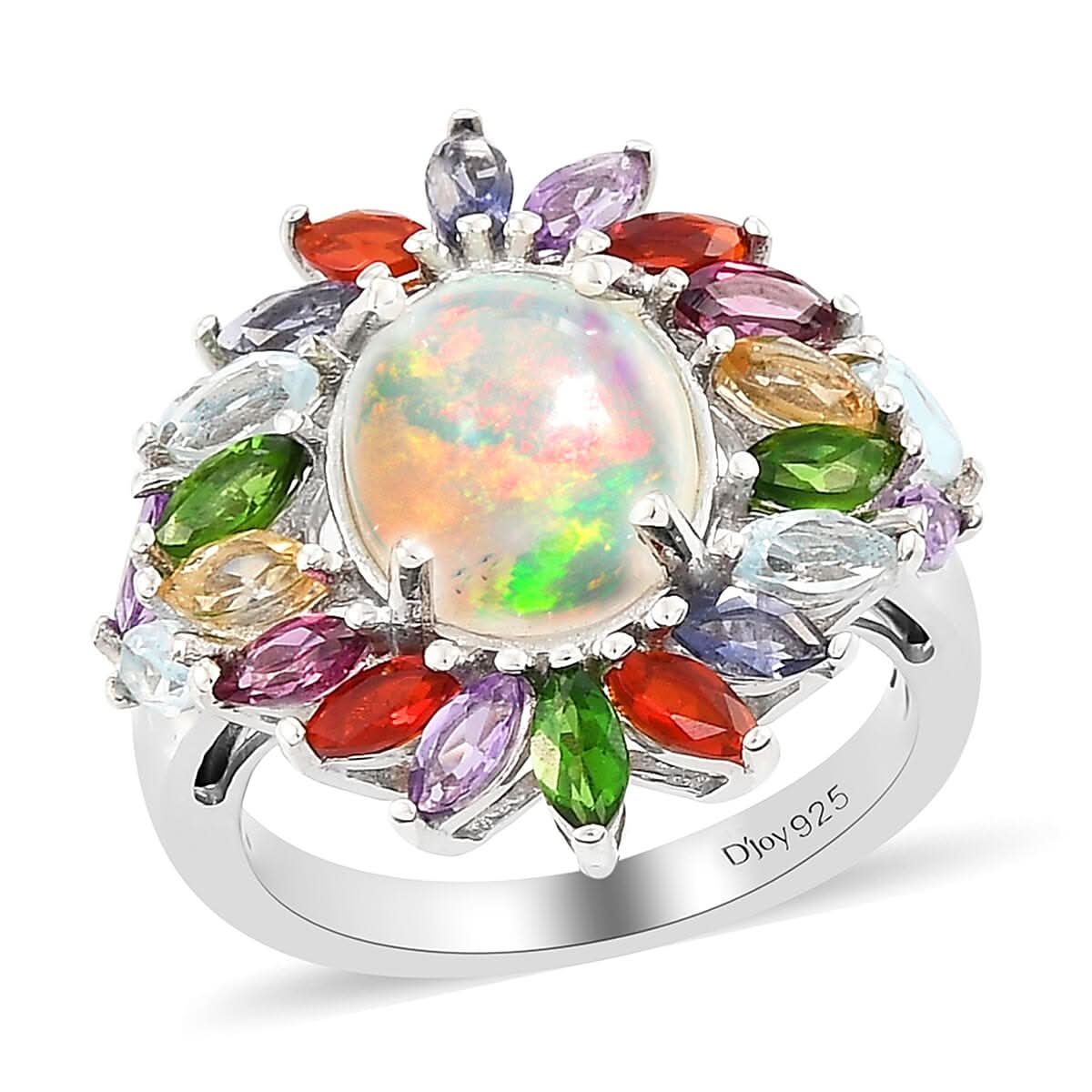 Premium Ethiopian Welo Opal and Multi Gemstone Floral Ring in Platinum Over Sterling Silver (Size 10.0) 3.40 ctw (1)