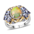 Premium Ethiopian Welo Opal and Tanzanite Ring in Vermeil Yellow Gold and Platinum Over Sterling Silver 2.15 ctw - Sticky add to cart bar