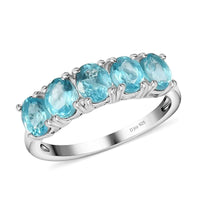 Premium Betroka Blue Apatite 5 Stone Ring in Sterling Silver (Size 6.0) 2.00 ctw