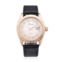 Genoa Simulated White Diamond Japanese Movement Watch with Gray Genuine Leather Strap (40mm) 0.30 ctw