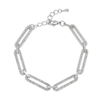White Austrian Crystal Paperclip Chain Bracelet in Silvertone (7.50-9.50In)