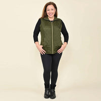 Tamsy Olive Quilted Knit Zip Front Vest - XS