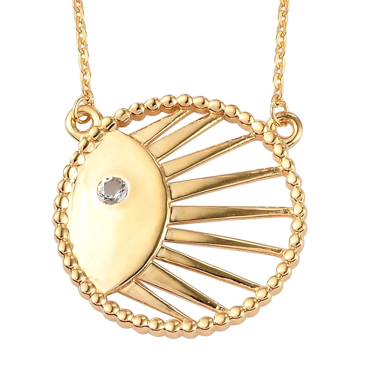 White Topaz Fall Celestial Sun Necklace 18 Inches in Vermeil Yellow Gold Over Sterling Silver 0.15 ctw