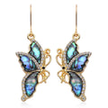 Abalone Shell, Black and White Austrian Crystal Butterfly Earrings in Goldtone - Sticky add to cart bar