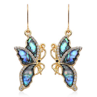 Abalone Shell, Black and White Austrian Crystal Butterfly Earrings in Goldtone